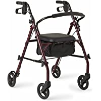 Medline Rollator Walker with Seat, Steel Rolling Walker with 6-inch Wheels Supports up to 350 lbs, Medical Walker…
