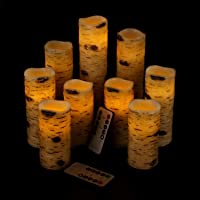 Antizer Flameless Candles Battery Operated Candles Birch Bark Effect 4" 5" 6" 7" 8" 9" Set of 9 Ivory Real Wax Pillar…