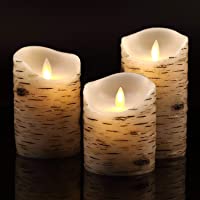 Vinkor Flameless Candles Flickering Candles Birch Bark Set of 4"5"6" Battery Candles Real Wax Pillar with Remote Timer