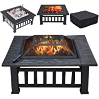 Yaheetech Multifunctional Fire Pit Table 32in Square Metal Firepit Stove Backyard Patio Garden Fireplace for Camping…