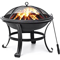 22 inch Fire Pit for Outside Outdoor Wood Burning Small Bonfire Pit Steel Firepit Bowl for Patio Camping Backyard Deck…