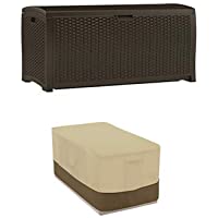 Suncast DBW9200 Mocha Resin Wicker Deck Box, 99-Gallon with Deck Box Cover - Durable and Water-Resistant Patio Furniture…