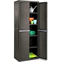BS Lockable Storage Cabinet Outdoor 4 Shelf Organizer Yard Garden Garages Pantry Dorm Room Kitchen Adjustable Shelves 2…