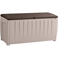 Keter Novel Plastic Deck Storage Container Box Outdoor Patio Furniture 90 Gal, Brown