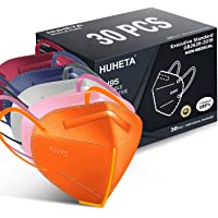 HUHETA KN95 Face Mask, 30 Pack Individually Wrapped, 5-Ply Breathable and Comfortable Safety Mask, Filter Efficiency…