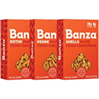 Banza Banza Chickpea Pasta, Variety Pack (1 Penne/1 Rotini/1 Shells) - Gluten Free Healthy Pasta, High Protein, Lower…