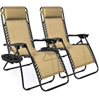 Best Choice Products Set of 2 Adjustable Steel Mesh Zero Gravity Lounge Chair Recliners w/Pillows and Cup Holder Trays…