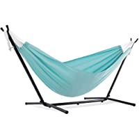 Vivere C9POLY-13 Double Polyester Hammock with Space Saving Steel Stand, Aqua (450 lb Capacity - Premium Carry Bag…