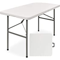 Best Choice Products 4ft Plastic Folding Table, Indoor Outdoor Heavy Duty Portable w/Handle, Lock for Picnic, Party…