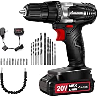 AVID POWER 20V MAX Lithium lon Cordless Drill, Power Drill Set with 3/8 inches Keyless Chuck, Variable Speed, 16…