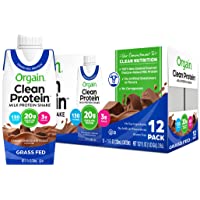 Orgain Grass Fed Clean Protein Shake, Creamy Chocolate Fudge - 20g of Protein, Meal Replacement, Ready to Drink, Gluten…