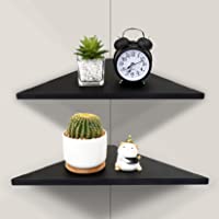 Evron Corner Mounting Shelf,Easy to Install Wall Corner Shelf,Set of 2 (Black Aluminum Shelves with Bendable Point)