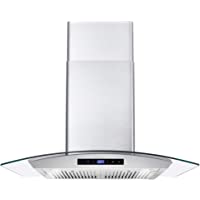 Cosmo COS-668AS750 30 in. Wall Mount Range Hood with 380 CFM, Curved Glass, Ductless Convertible Duct, 3 Speeds…