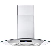 Cosmo 668WRCS75 Wall Mount Range Hood with Ducted Exhaust Vent, 3 Speed Fan, Soft Touch Controls, Tempered Glass…