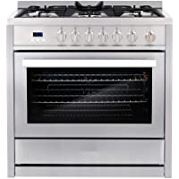 Cosmo COS-965AGC 36 in. Gas Range with 5 Burner Cooktop, 3.8 cu. ft. Capacity Rapid Convection Oven with 5 Functions…