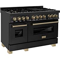 ZLINE Autograph Edition 48" 6.0 cu. ft. Dual Fuel Range with Gas Stove and Electric Oven in Black Stainless Steel with…