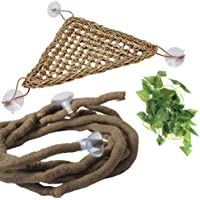 PINVNBY Bearded Dragon Hammock Jungle Climber Vines Flexible Reptile Leaves with Suction Cups Habitat Decor for Climbing…
