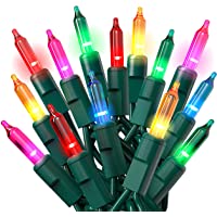 100-Count Multi Color Green Wire Christmas Lights Set Outdoor Indoor Colored Twinkle Xmas Tree Lights for Christmas…