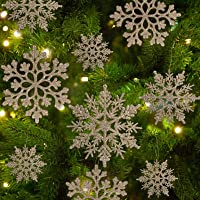 36pcs Champagne Gold Snowflake Ornaments Plastic Glitter Snow Flakes Ornaments for Winter Christmas Tree Decorations…