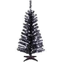 National Tree Company Pre-Lit Artificial Christmas Tree, Black Tinsel, White Lights, Includes Stand, 4 feet