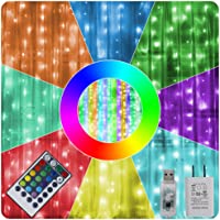 HOME LIGHTING Window Curtain String Lights, 300 LED RGB 16 Colors Changing Fairy Lights, 4 Modes with Remote, USB…