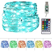 Twinkle Star USB Fairy String Lights, 33Ft 100 LED Waterproof 16 Colors Changing Sliver Wire Lights with 4 Lighting…