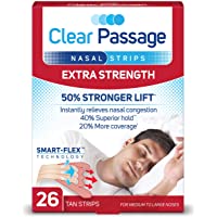 Clear Passage Nasal Strips Extra Strength, Tan, 26 Count | Works Instantly to Improve Sleep, Reduce Snoring, & Relieve…