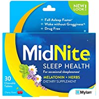 MidNite Drug-Free Sleep Aid, Chewable Tablets, Cherry Flavored, 30 Count, Melatonin & Herbs Dietary Supplement…
