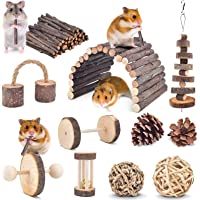 ERKOON 11 Pack Hamster Chew Toys, Small Animal Activity Toys Accessories Molar Teeth Care Natural Apple Wood Ladder Bell…