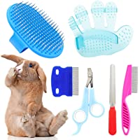 6 Pieces Rabbit Grooming Kit, Pet Nail Clipper and Trimmer with Pet Hair Remover, Pet Combs with Long and Short Handle…