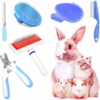 6-Piece Rabbit Grooming Kit with Pet Grooming Shedding Slicker Brush, Bath Massage Glove Brush, Nail Clipper, Flea Comb…