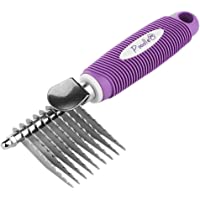 Poodle Pet Dematting Fur Rake Comb Brush Tool - with Long 2.5 Inches Steel Safety Blades for Detangling Matted or…