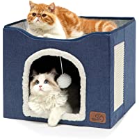 Bedsure Cat Beds for Indoor Cats - Large Cat Cave for Pet Cat House with Fluffy Ball Hanging and Scratch Pad, Foldable…