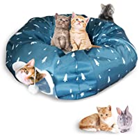 AUOON Cat Tube and Tunnel with Central Mat for Cat Dog, Soft Plush Material and Full Moon Shaped, Length 98" Diameter 9…