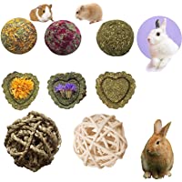 PD Bunny Chew Toys for Teeth, Natural Timothy Grass Small Animal Chew Toys, Mixed Grass and Molar Grass Cake and 2 Balls…