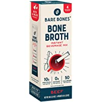 Bare Bones Bone Broth Instant Powdered Beverage Mix, Beef, Pack of 4, 15g Sticks, 10g Protein, Keto & Paleo Friendly
