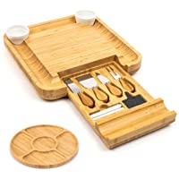 SMIRLY Bamboo Cheese Board and Knife Set: Bamboo Charcuterie Board Set - Wine Meat Cheese Platter - Unique Housewarming…
