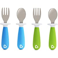 Munchkin 4 Count Raise Toddler Fork and Spoon, Blue/Green, 12+