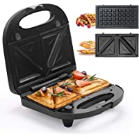 Sandwich Maker, Waffle Iron, multifun 2-in-1 Waffle, Omelet and Turnover Maker with Non-stick Detachable Plates, LED…