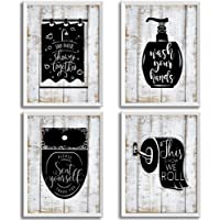 Bathroom Signs Bathroom Nostalgia Funny Typography Wall Decor Prints,(Set of 4 Unframed - 8 x 10 Inches), Vintage planks…