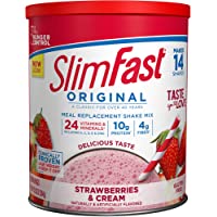 SlimFast Meal Replacement Powder, Original Strawberries & Cream, Weight Loss Shake Mix, 10g of Protein, 14 Servings