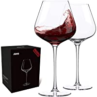 Hand Blown Italian Style Crystal Burgundy Wine Glasses - Lead-Free Premium Crystal Clear Glass - Set of 2 - 21 Ounce…