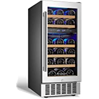 【Upgraded】AAOBOSI 15 Inch Wine Cooler, 28 Bottle Dual Zone Wine Refrigerator with Stainless Steel Tempered Glass Door…