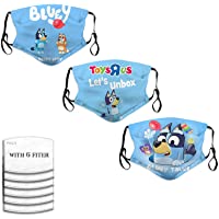 3PC Cartoon Blue Washable With Nose Wire Adjustable Ear Loops Reusable Breathable Kids Face Cloth with Filter