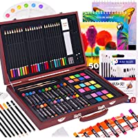 102 Piece Deluxe Art Creativity Set- 2 x 50 Page Sketch Book,1 x 24 Page Watercolor Pad,Art Supplies in Portable Wooden…