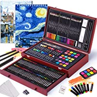 145 PCS Deluxe Art Set with 2 x 50 Sheets Drawing Pad, Art Supplies Wooden Art Box, Drawing Painting Kit with Crayons…