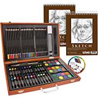 U.S. Art Supply 84-Piece Deluxe Artist Studio Creativity Set Wood Box Case - Art Painting, Drawing, 2 Sketch Pads, 24…
