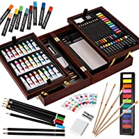 Vigorfun Deluxe Art Set in Wooden Case, with Soft & Oil Pastels, Acrylic & Watercolor Paints, Water Color, Sketching…