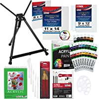 U.S. Art Supply 60-Piece Deluxe Artist Acrylic Painting Set with Aluminum Tabletop Easel, 24 Acrylic Paint Colors, 22…