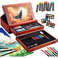 Art Supplies, Wooden Art Set Crafts Kit with Foldable Easel, Deluxe Art Set, Oil Pastels, Colored Pencils, Watercolor…